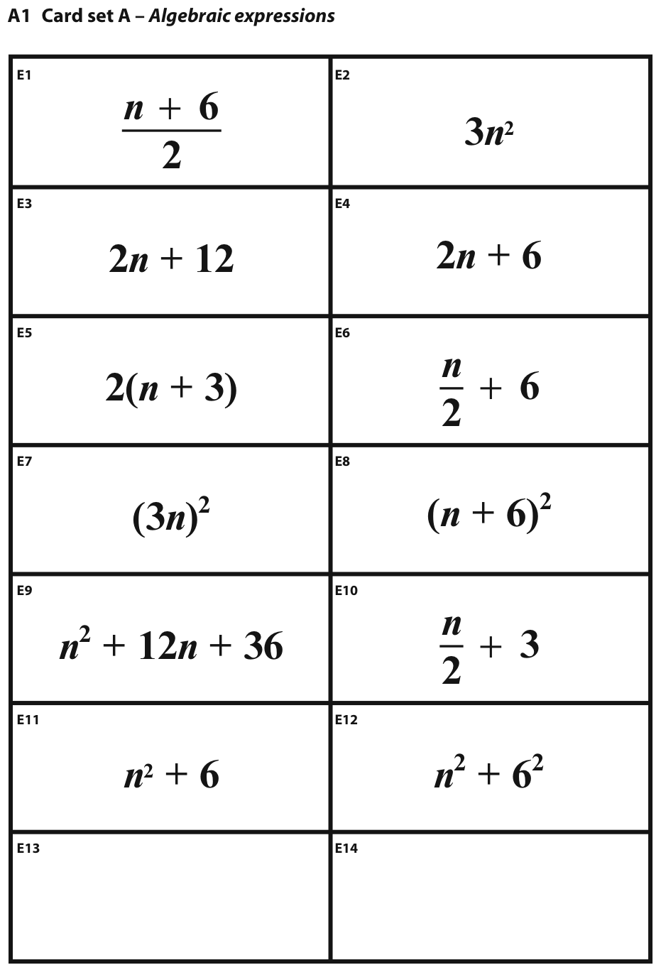 DfES for (  expression Cards 3: matching ) worksheets algebraic Figure 2005