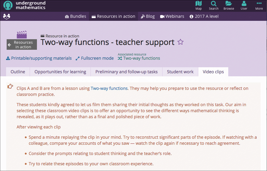 Prompts for viewing videos in Underground Mathematics