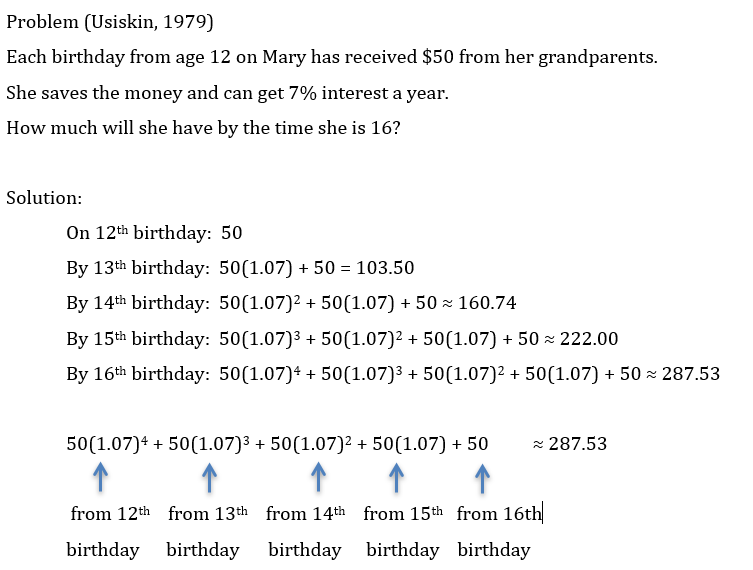 A problem to introduce polynomials (from Usiskin (1979).