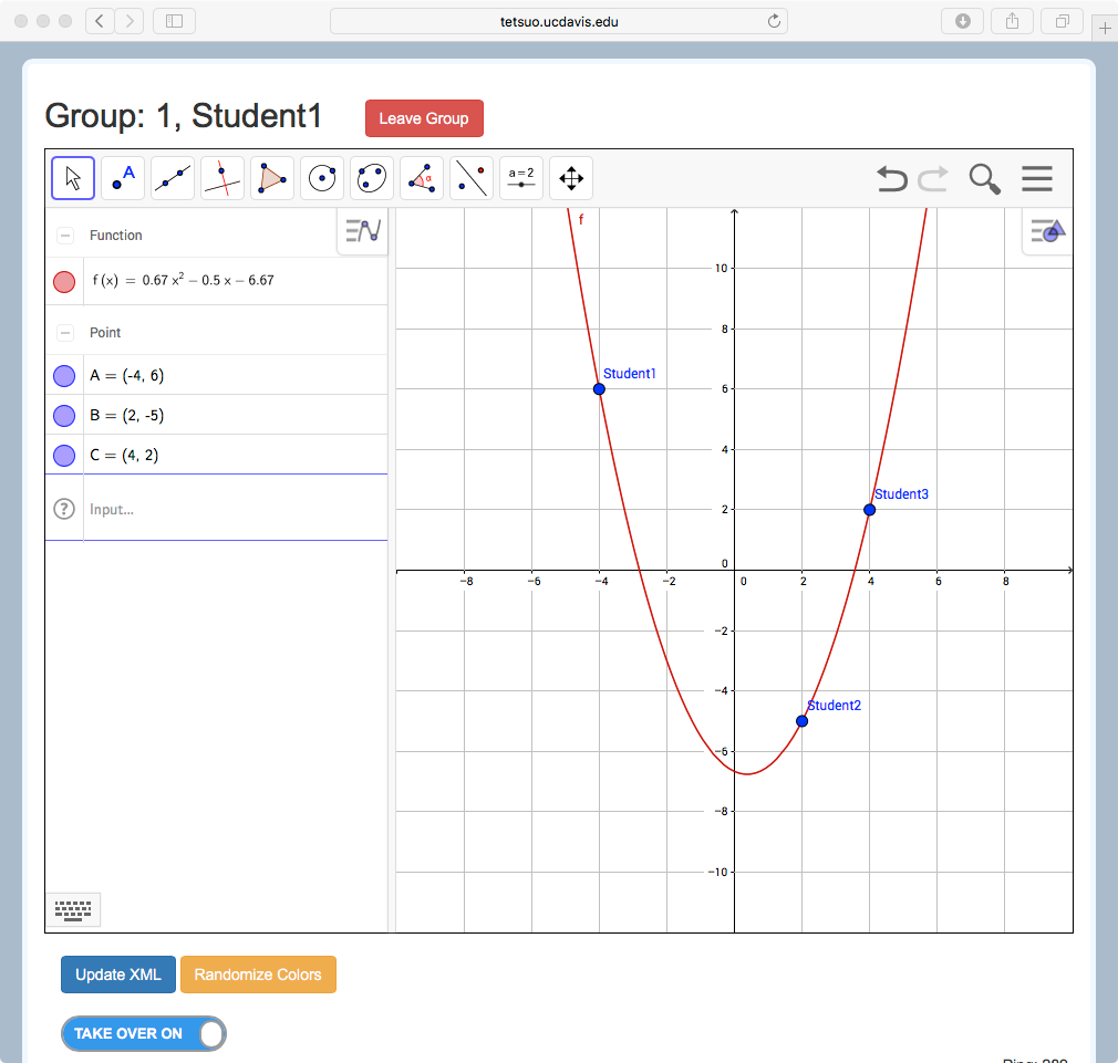 Quadratic function dependent on 3 students’ points.