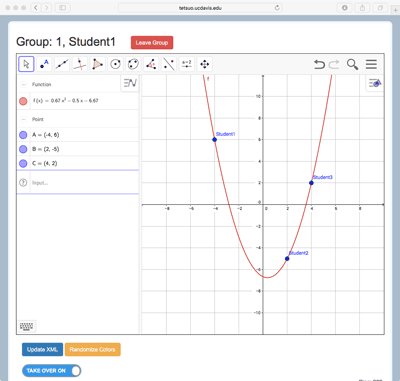 Quadratic function dependent on 3 students' points.