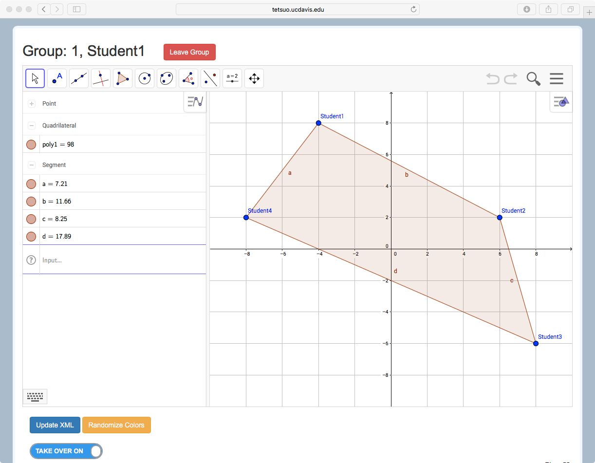 Quadrilateral dependent on 4 students’ points.