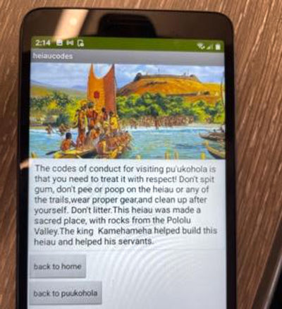 Image of a student's 'code of conduct for tourists' app